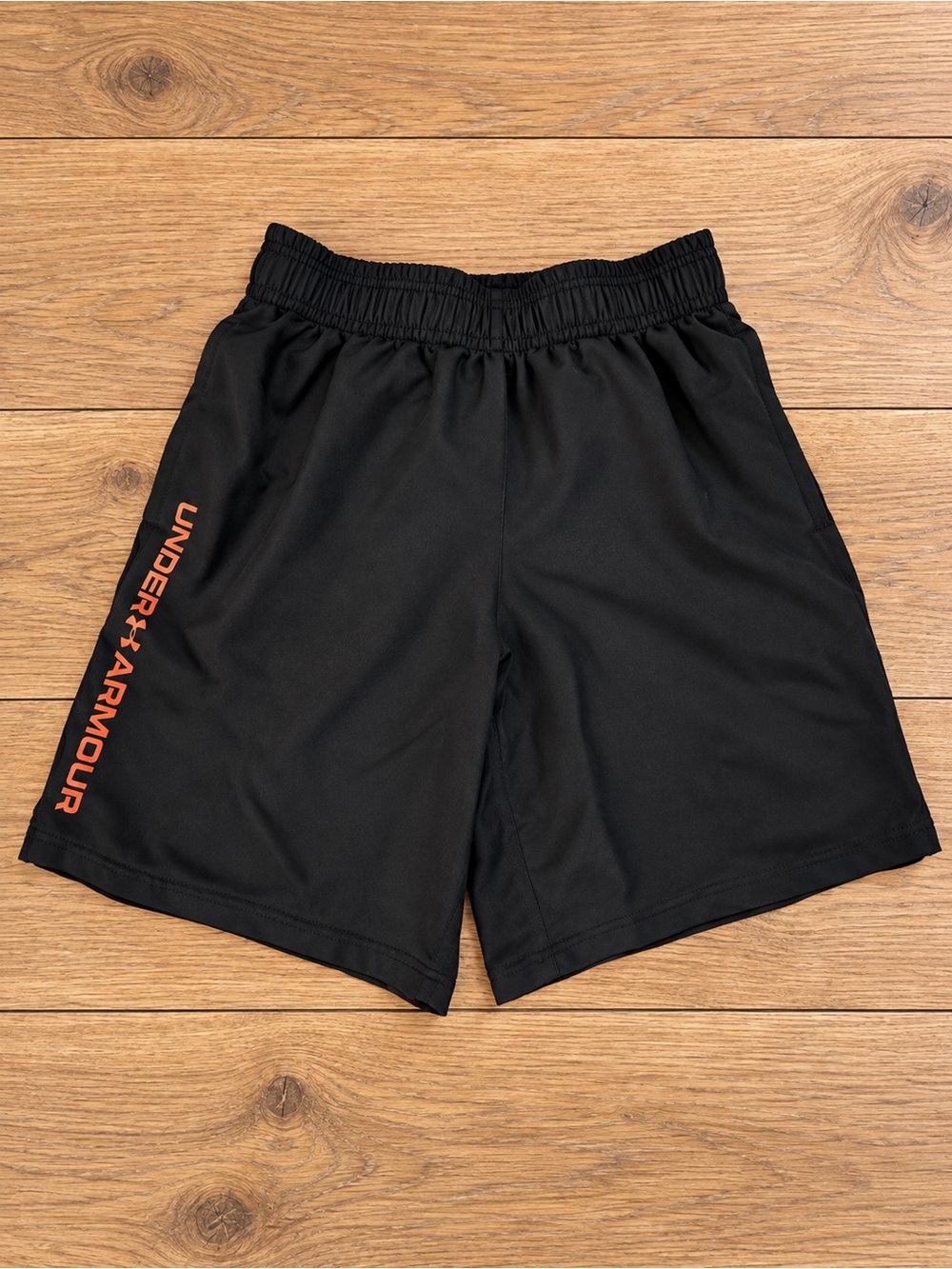 Under Armour Men’s Black Athletic Training Shorts Orange Logo Size Medium